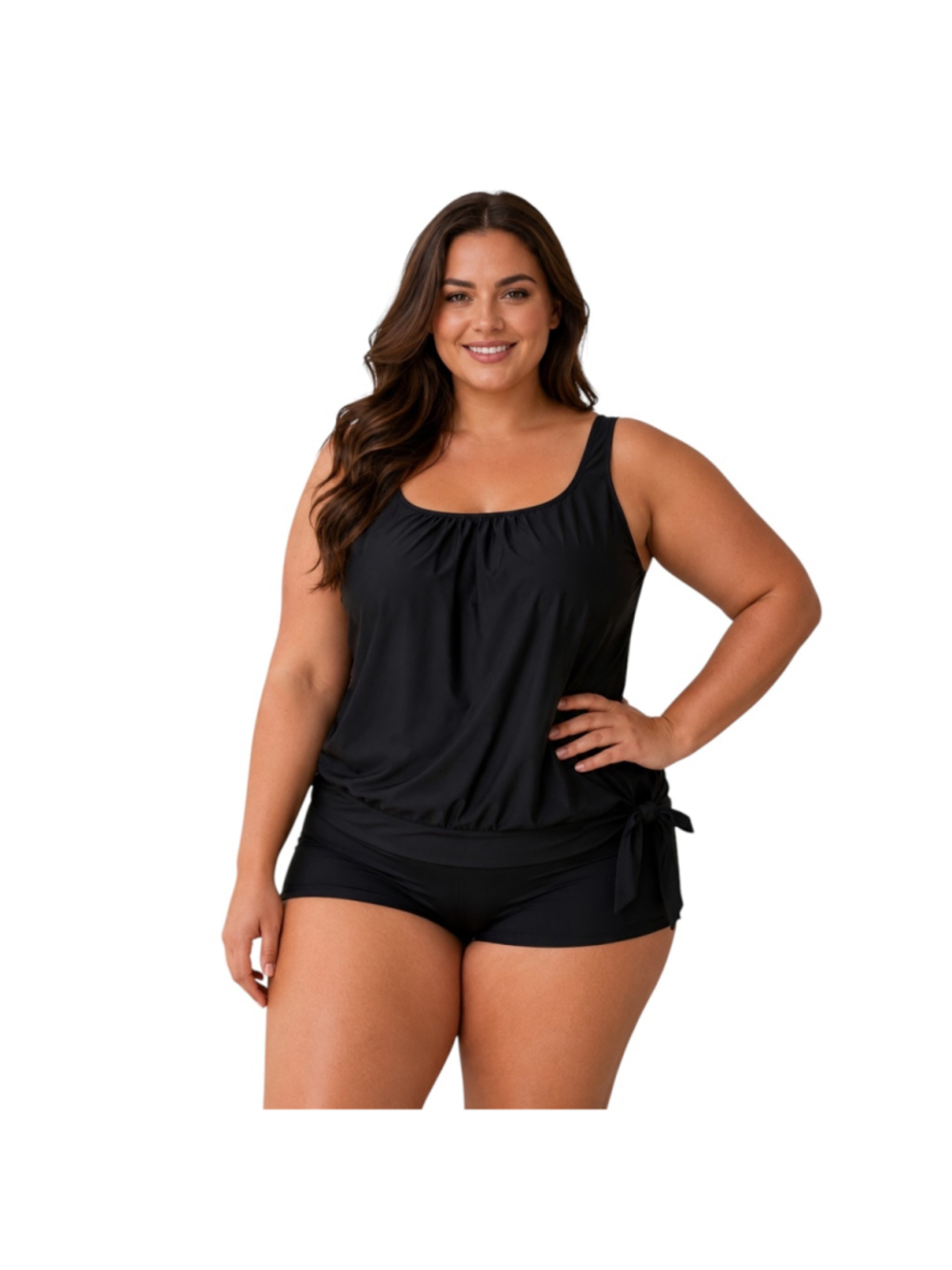 YONIQUE Black Tankini Swim Set XXL NWT Plus Size Blouson Swim Top Boyshort Botto